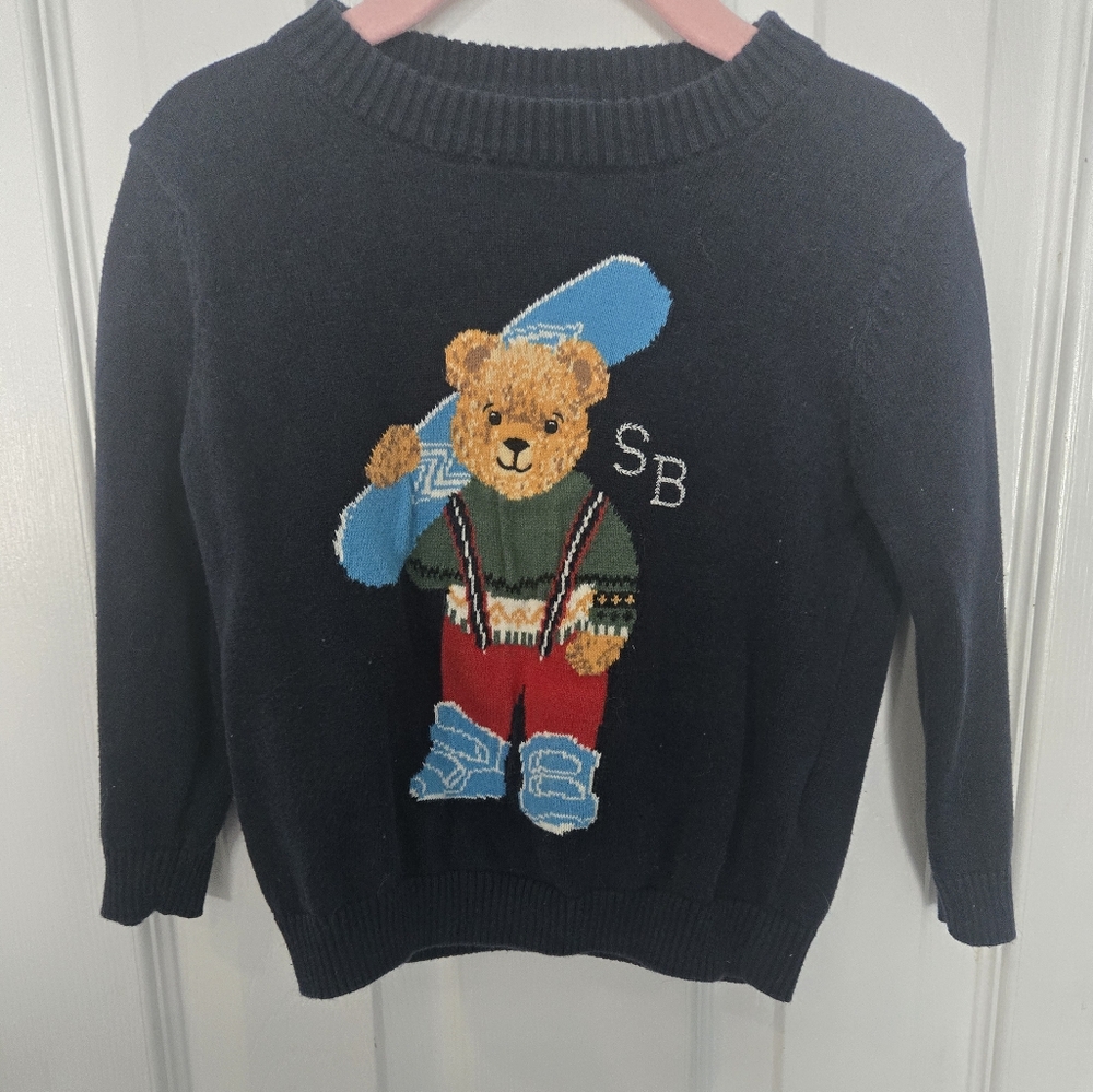 M&S Navy Sweater with Bear and Snowboard Design 2-3Y
